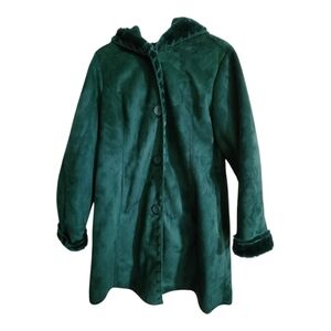 Denim & Co Faux Suede Whipstitching Jacket with Faux Fur Hood Size Large